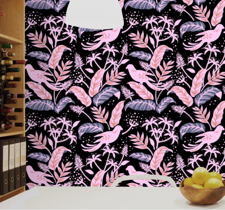 Lintujen kukkaharmonia ornamentti tapetti - Tenstickers