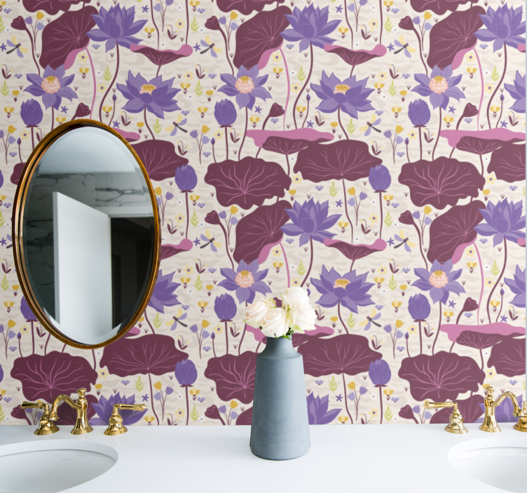 Sininen ja violetti kuvio kukkatapetti - Tenstickers