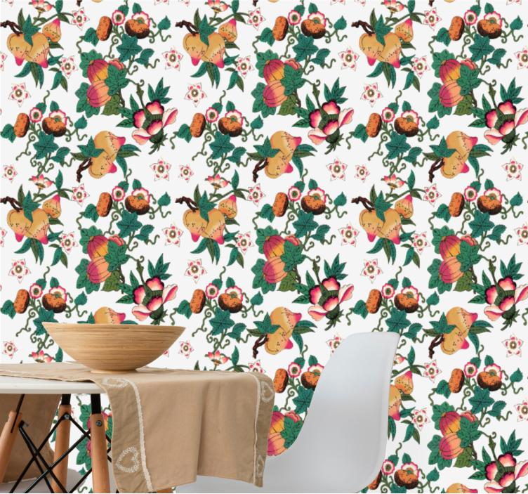 Monivärinen kukka kesäprintti lehti tapetti - Tenstickers