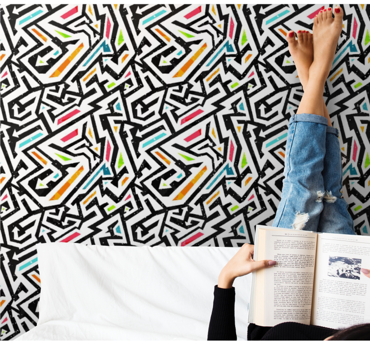 Mustavalkoinen värillisellä laastarilla taide tapetti - Tenstickers