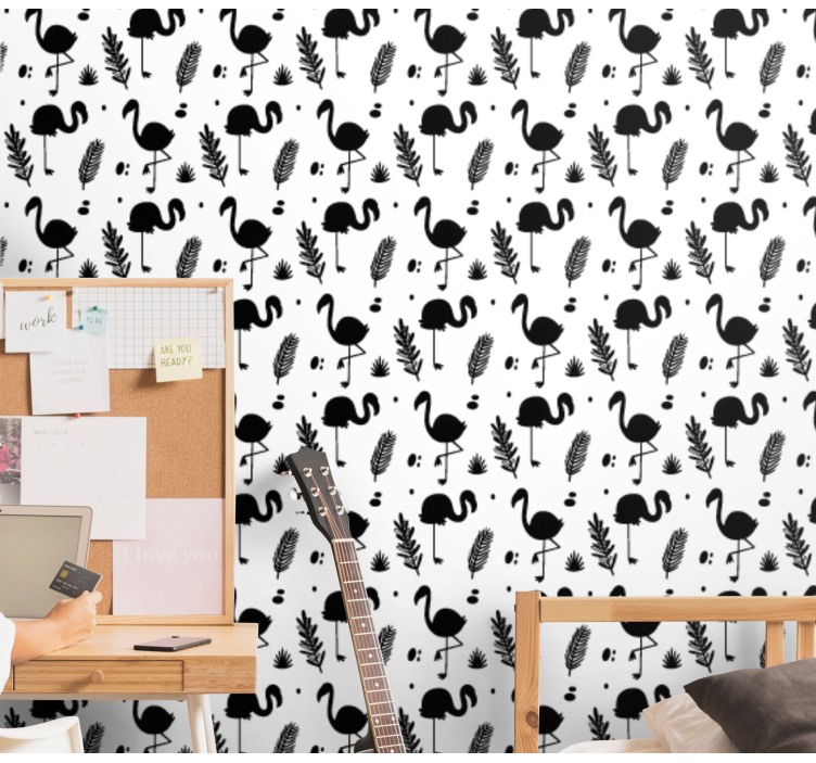 Mustavalkoiset flamingot eläintapetti - Tenstickers