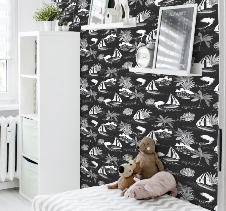Muumi merellä musta lastenhuoneen tapetti - Tenstickers