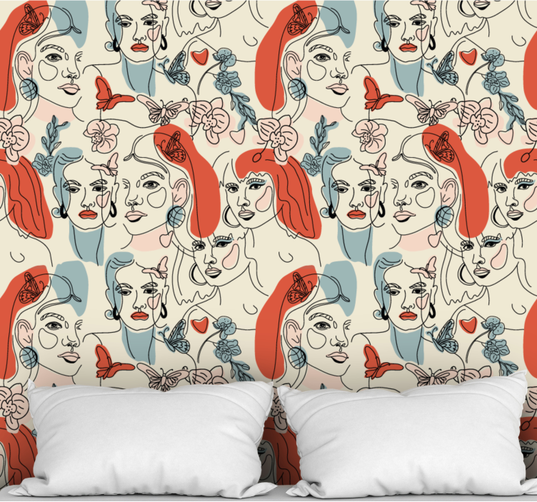 Naisellinen linjataide taide tapetti - Tenstickers