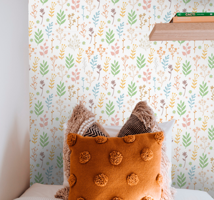 Pastellivärit herkät lehdet lastenhuoneen tapetti - Tenstickers