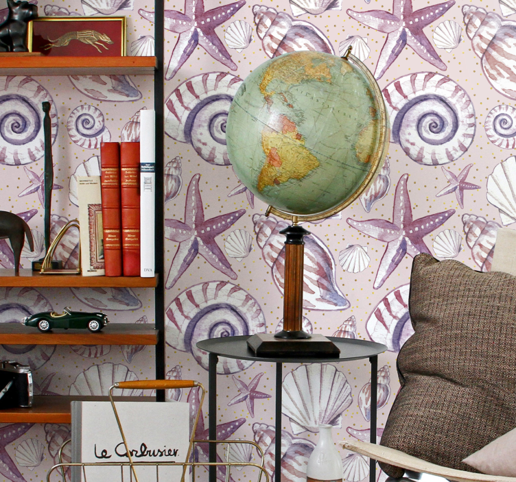 Perhonen simpukankuori-aihe kalastus tapetti - Tenstickers