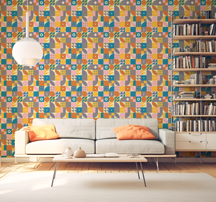 Retro geometrinen olohuone tapetti - Tenstickers