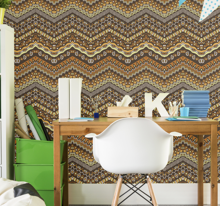 Ruskea piirretty afrikkalainen heimo taide tapetti - Tenstickers