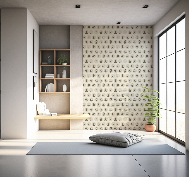 Ruskeat joogakuvakkeet beige tapetti - Tenstickers