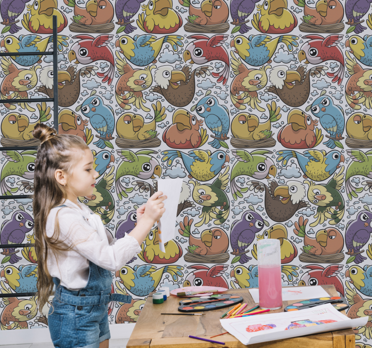 Sarjakuva linnut lastenhuoneen tapetti - Tenstickers