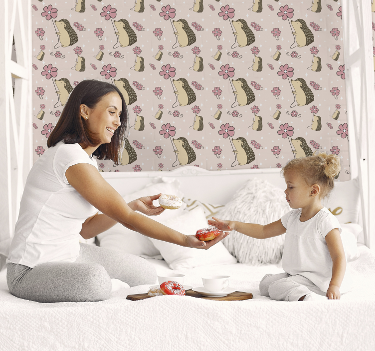 Ihana siili ja päivänkakkara pinkki tapetti - Tenstickers