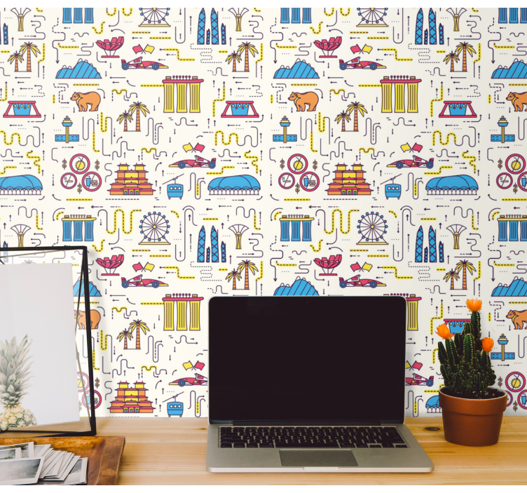 Singapore kaupungin panoraama abstrakti tapetti - Tenstickers