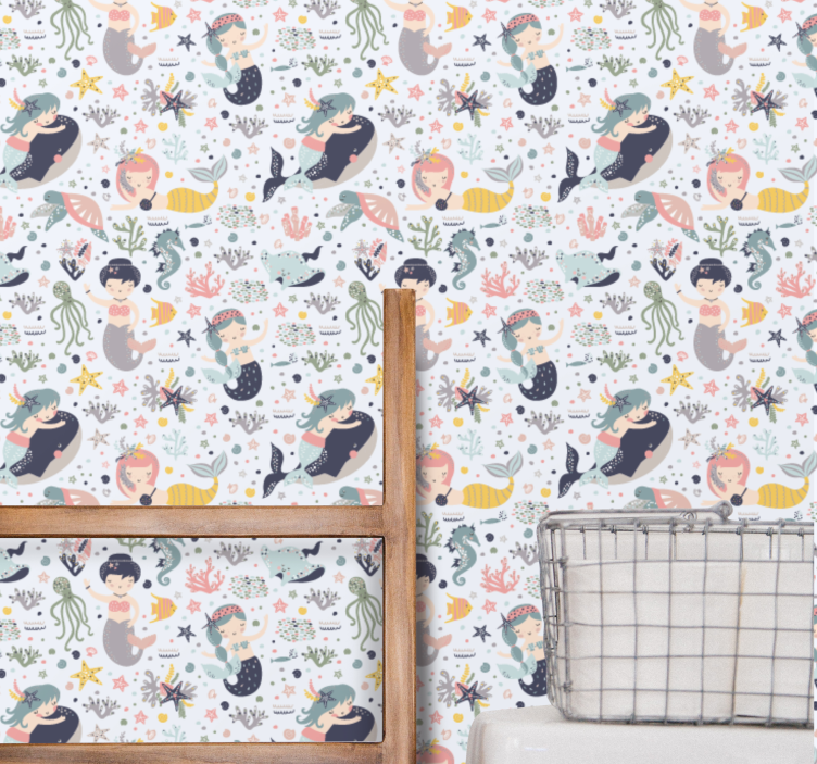 Söpö sarjakuva merenneitokuvio wc tapetti - Tenstickers