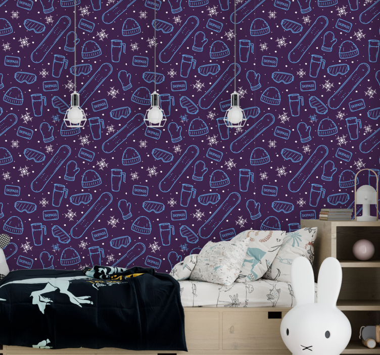 Talviurheilu doodle Nuoren huoneen tapetti - Tenstickers