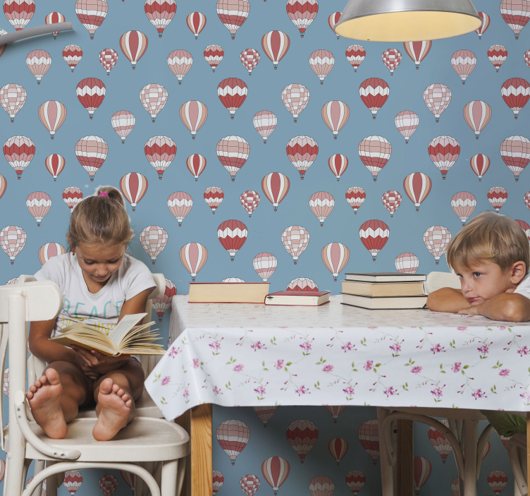 Lasten tapetti vaaleanpunainen kuumailmapalloja - Tenstickers