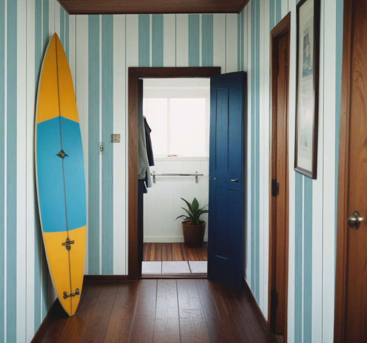 Turkoosin sävyiset raidat tapetti käytävään - Tenstickers