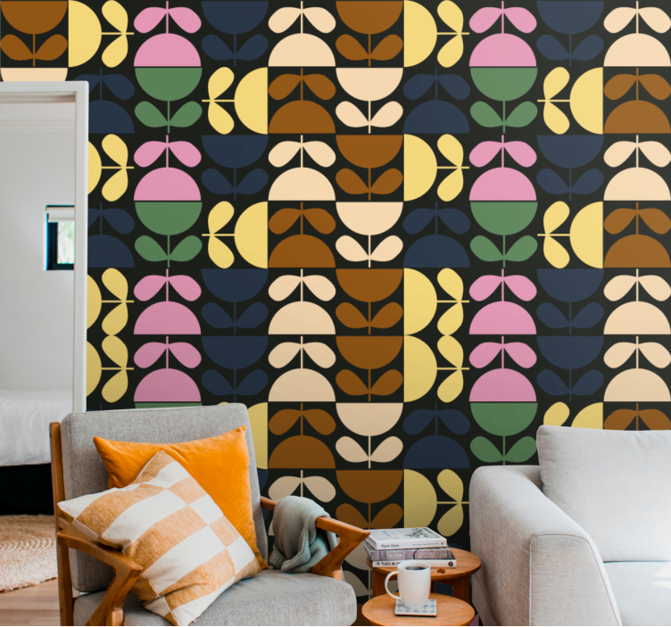 Tyyliteltyjä lehtikuvioita kukkatapetti - Tenstickers