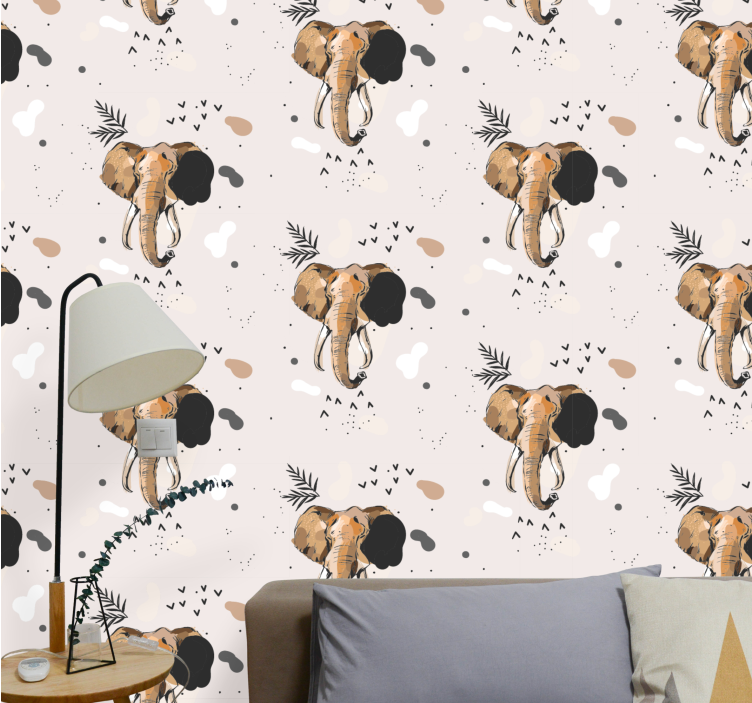 Upea elefantti mustavalkoinen olohuone tapetit - Tenstickers