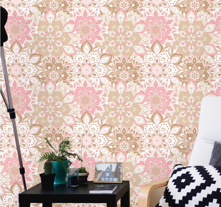 Vaaleanpunainen boheemi etninen malli olohuone tapetit - Tenstickers