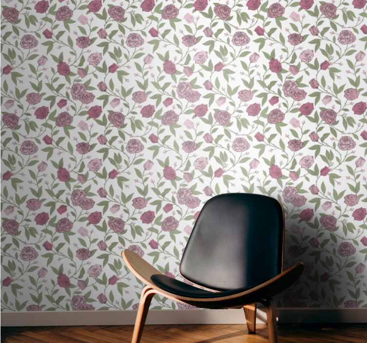 Vaaleanpunaiset vintage-ruusut kukkatapetti - Tenstickers
