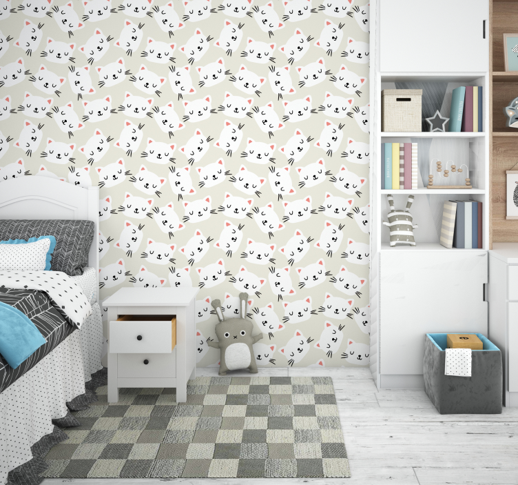 Valkoinen kissan kasvopiirros lastenhuoneen tapetti - Tenstickers