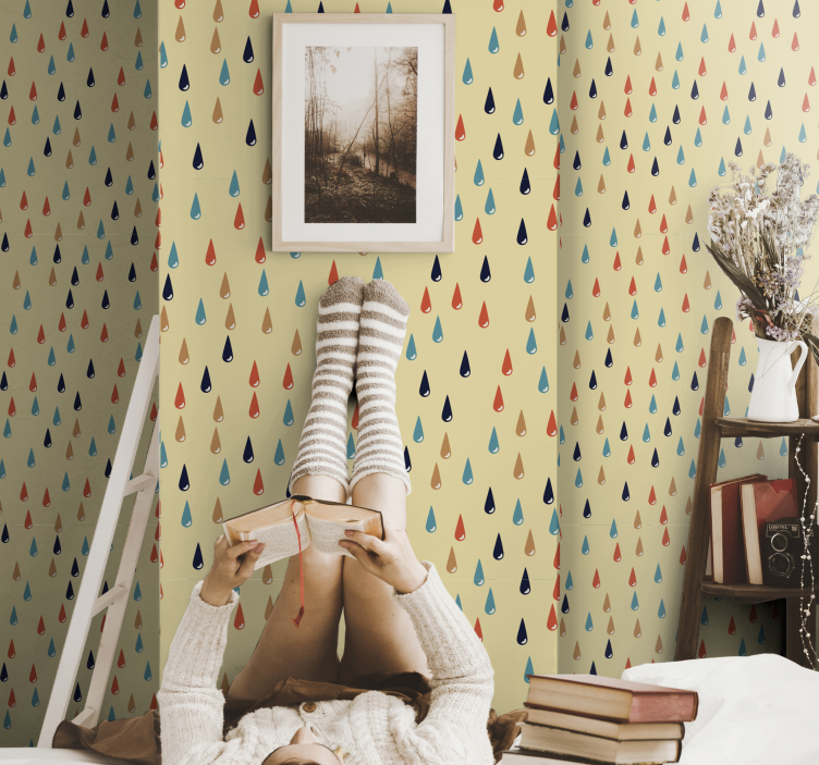 Värikäs sadepisarat lasten makuuhuoneen tapetti - Tenstickers