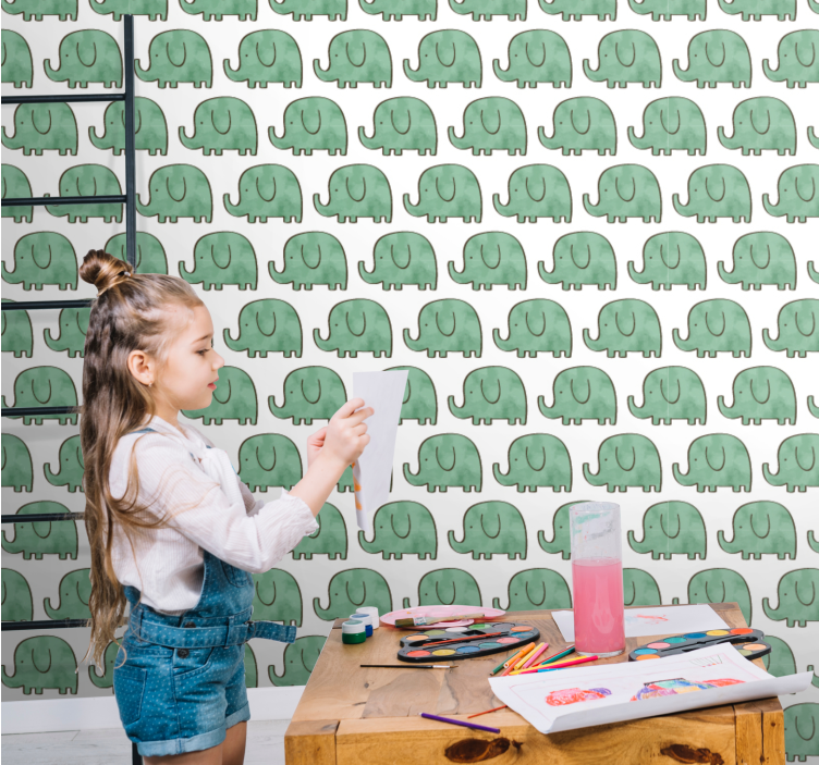 Vihreä elefantti kuvio makuuhuoneen tapetti - Tenstickers