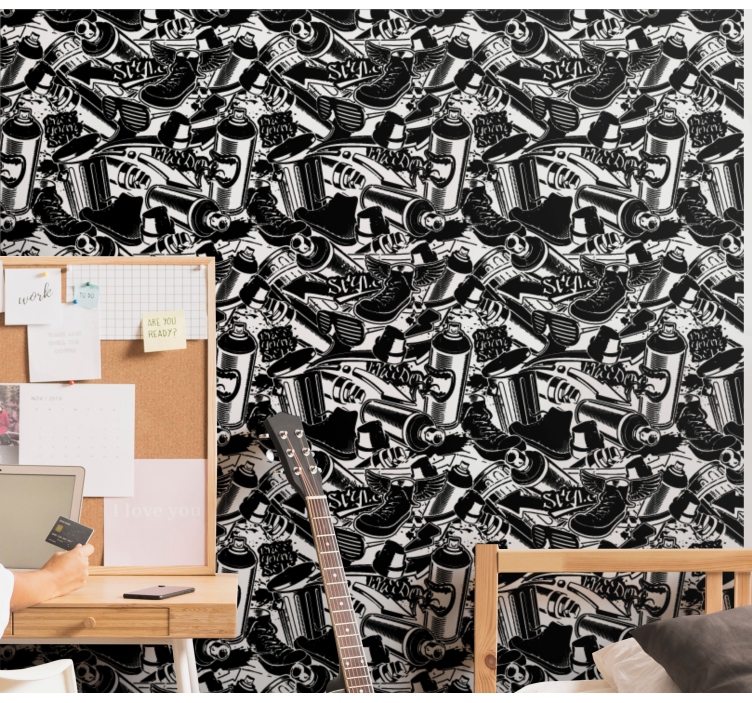 Yksisävyiset graffiti-seinätunnisteet taide tapetti - Tenstickers