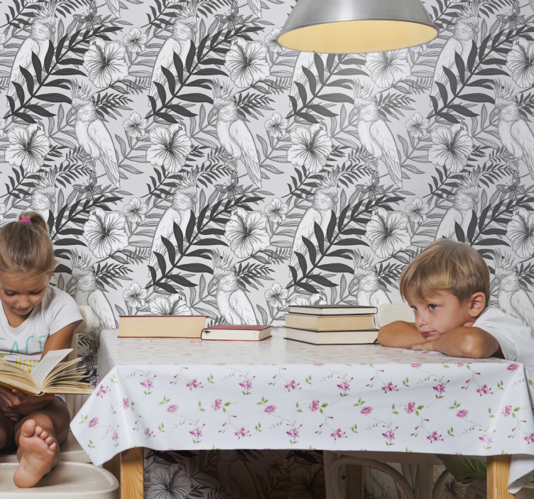 Yksivärinen kukkapiirros Viidakkotapetti - Tenstickers