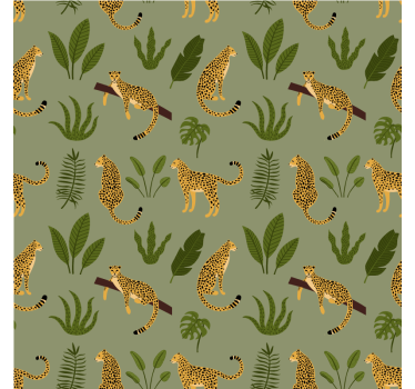 Kukkiva viidakko leopardikuosiset tapetti - Tenstickers