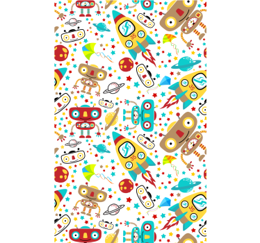 Rakettirobottiseikkailu lastenhuoneen tapetti - Tenstickers