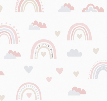 Lastenhuoneen tapetti vaaleanpunaisella sateenkaari-kuviolla - Tenstickers