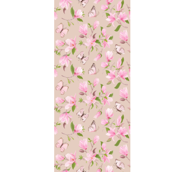 Pinkki magnolia ja perhossuunnittelu kukkatapetti - Tenstickers