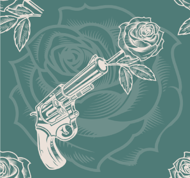 Cowboy-revolveri ja ruusu tapetti luonto - Tenstickers
