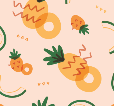 Keltainen ja vihreä ananas retro tapetti Muut vintagetapetit - Tenstickers