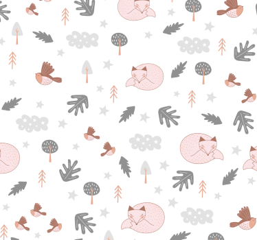 Valkoinen metsä teemalla kettu linnut tapetti Tapetti lastenhuone - Tenstickers