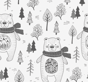 Söpö karhu ja käsin piirretty metsä moderneja tapetteja - Tenstickers