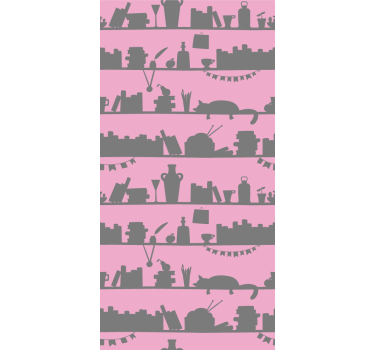 Vaaleanpunainen ja harmaa kirjahylly moderneja tapetteja - Tenstickers