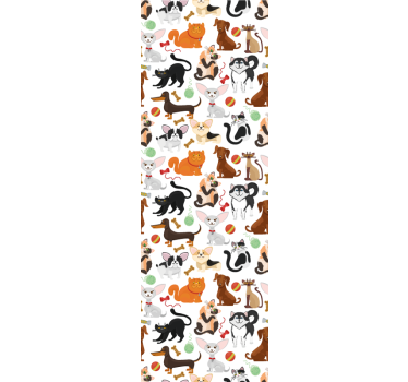 Kissa ja koirat kuvio valkoinen tausta Tapetti lastenhuoneeseen - Tenstickers