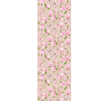 Vaaleanpunainen magnolia ja perhonen design kukkatapetit - Tenstickers