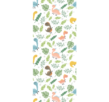 Pastellivärinen metsä dinosauruskuviolla tapetti makuuhuoneeseen - Tenstickers