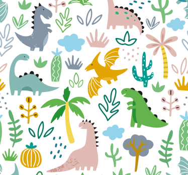 Scandinavian jurassiitti-kuvio dinosaurus tapetti - Tenstickers