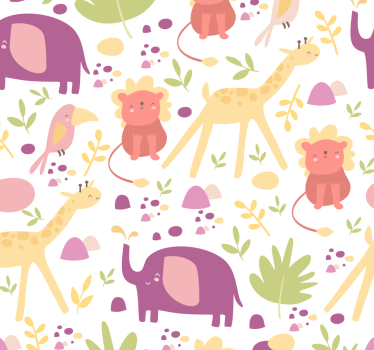 Pastelli onnellisia eläimiä tapetti vauvanhuoneeseen - Tenstickers