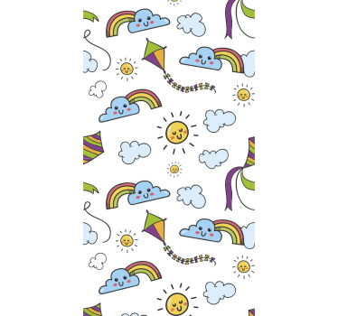 Sateenkaari, aurinko ja leija lastenhuoneen tapetti - Tenstickers
