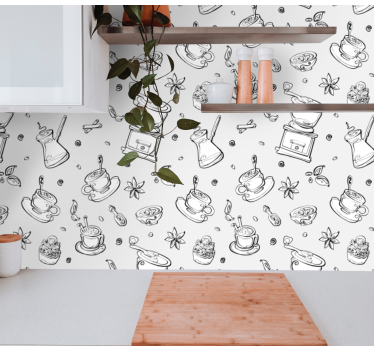 Lämmin kahvi luonnos keittiön tapetti - Tenstickers