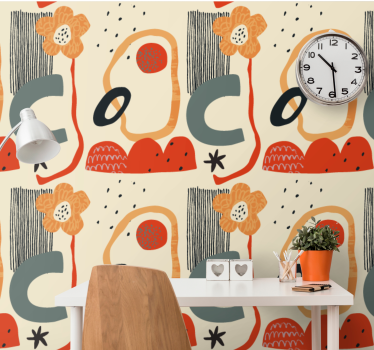 Abstrakteja kukkamuotoja ornamentti tapetti - Tenstickers