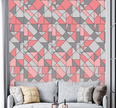 Abstrakti harmaalla ja pinkillä geometrinen tapetti - Tenstickers