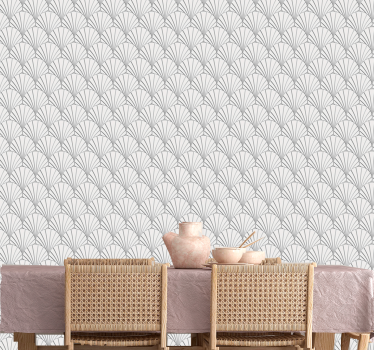 Art deco valkoiset kuoret kuvio laattatapetti - Tenstickers