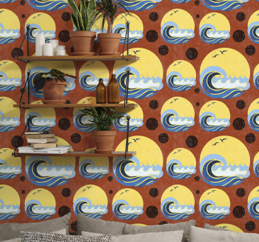 Aurinko, ranta ja aalto tapetti geometrinen - Tenstickers