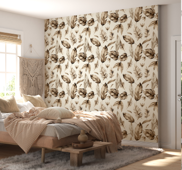 Beige lehtikuvio lehtitapetti - Tenstickers