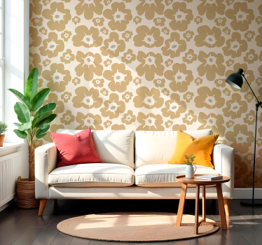 Beige unikko kukkatapetti - Tenstickers